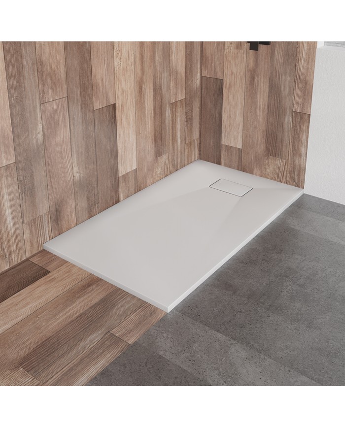 SET: WALK-IN KETIL + DUSCHWANNE VIDAR 90x160 198 cm - Rechteck Steinoptik SMC Weiß Transparent Nano Glas + Glaswischer