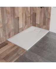 SET: WALK-IN KETIL + DUSCHWANNE VIDAR 90x160 198 cm - Rechteck Steinoptik SMC Weiß Transparent Nano Glas + Glaswischer