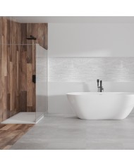 SET: WALK-IN KETIL + DUSCHWANNE VIDAR 90x160 198 cm - Rechteck Steinoptik SMC Weiß Transparent Nano Glas + Glaswischer