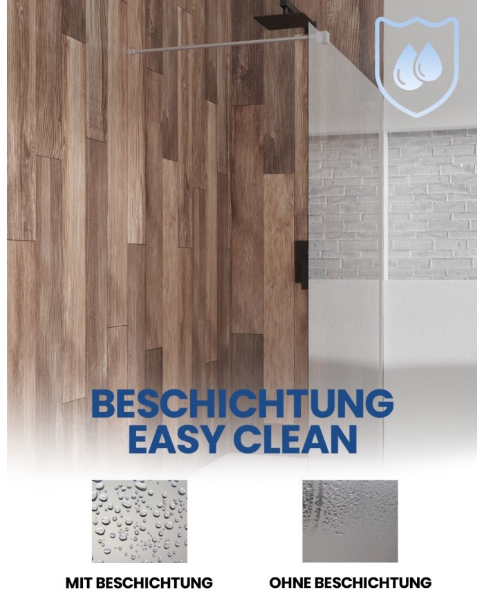 SET: WALK-IN KETIL + DUSCHWANNE VIDAR 90x160 198 cm - Rechteck Steinoptik SMC Weiß Transparent Nano Glas + Glaswischer