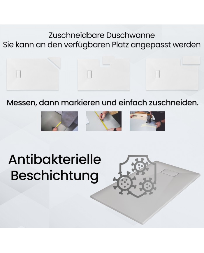 SET: WALK-IN KETIL + DUSCHWANNE VIDAR 90x160 198 cm - Rechteck Steinoptik SMC Weiß Transparent Nano Glas + Glaswischer