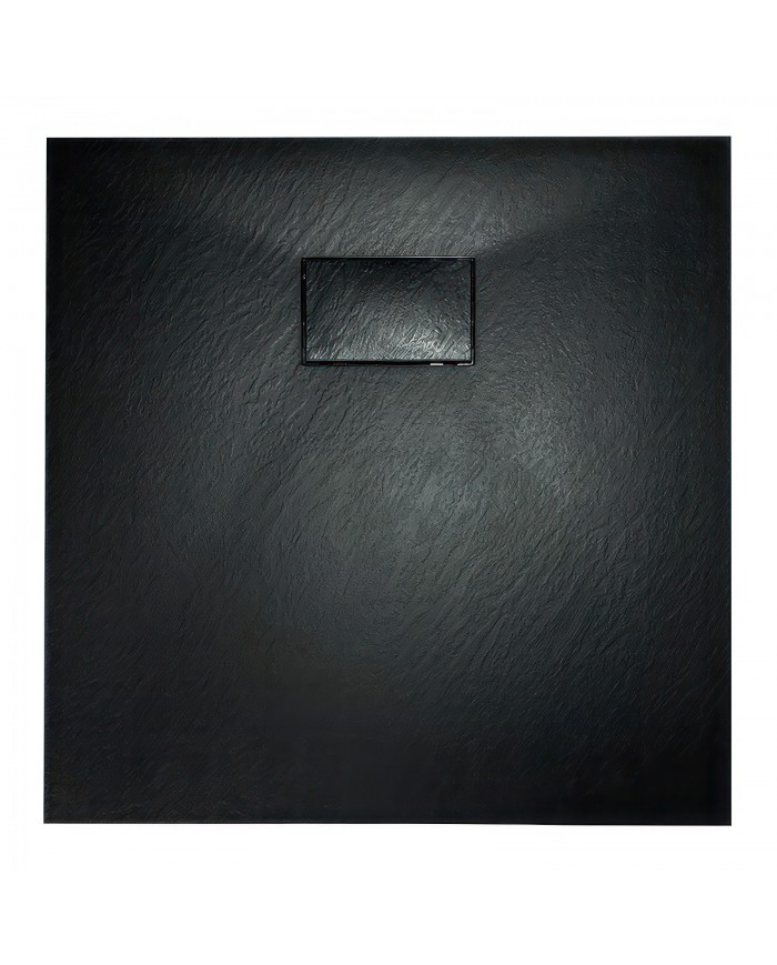 SET: WALK-IN KETIL + DUSCHWANNE VIDAR 80x80 198 cm - Quadratisch Steinoptik SMC Schwarz Transparent Nano Glas + Glaswischer