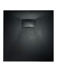 SET: WALK-IN KETIL + DUSCHWANNE VIDAR 80x80 198 cm - Quadratisch Steinoptik SMC Schwarz Transparent Nano Glas + Glaswischer