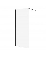 SET: WALK-IN KETIL + DUSCHWANNE VIDAR 80x120 198 cm - Rechteck Steinoptik SMC Schwarz Transparent Nano Glas + Glaswischer