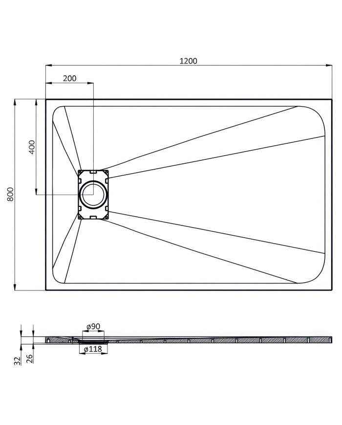 DUSCHWANNE RECHTECK 120x80 VIDAR SCHWARZ Steinoptik, Ablaufgarnitur GRATIS !