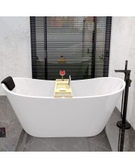 Freistehende Badewanne 170x75 ASGER mit Kopfstütze & Bambus Ablage, Ablauf VIEGA Click-Clack GRATIS !