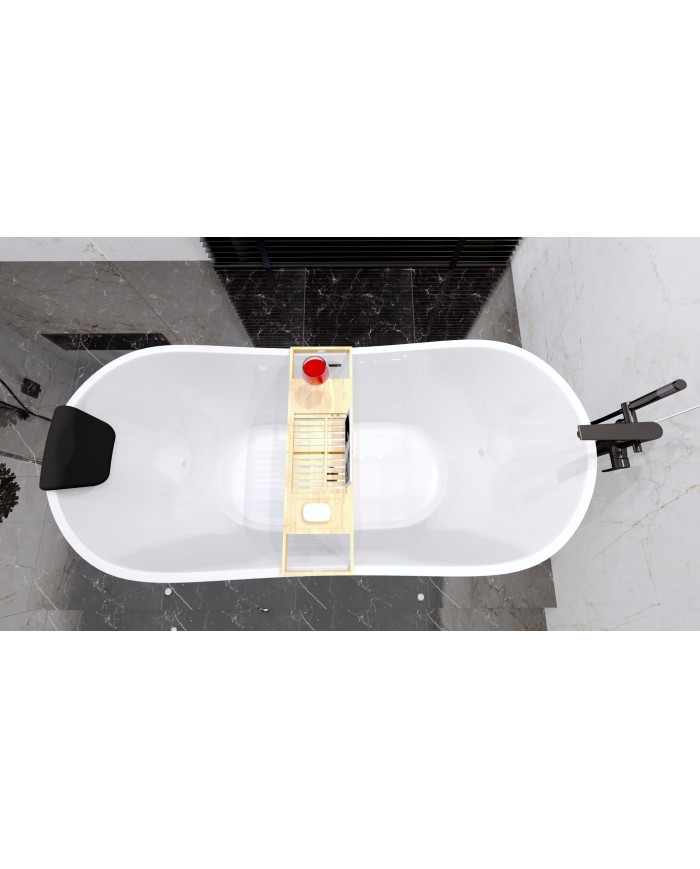 Freistehende Badewanne 170x80 ROSSA mit Kopfstütze & Bambus Ablage, Ablauf Click-Clack GRATIS !