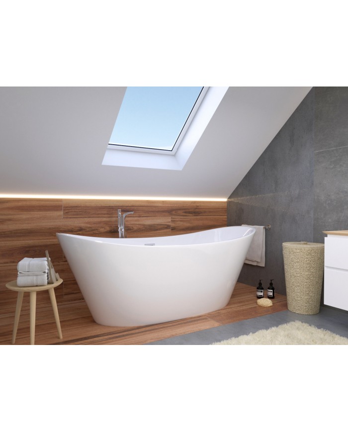 Freistehende Badewanne 170x80 ROSSA mit Kopfstütze & Bambus Ablage, Ablauf Click-Clack GRATIS !