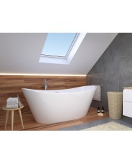 Freistehende Badewanne 170x80 ROSSA mit Kopfstütze & Bambus Ablage, Ablauf Click-Clack GRATIS !