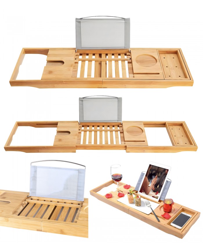 Freistehende Badewanne 170x80 ROSSA mit Kopfstütze & Bambus Ablage, Ablauf Click-Clack GRATIS !