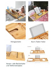 Freistehende Badewanne 170x80 ROSSA mit Kopfstütze & Bambus Ablage, Ablauf Click-Clack GRATIS !