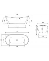 Freistehende Badewanne 170x80 ROSSA mit Kopfstütze & Bambus Ablage, Ablauf VIEGA Click-Clack GRATIS !