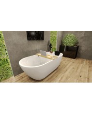 Freistehende Badewanne 170x75 ASGER mit Kopfstütze & Bambus Ablage, Ablauf VIEGA Click-Clack GRATIS !