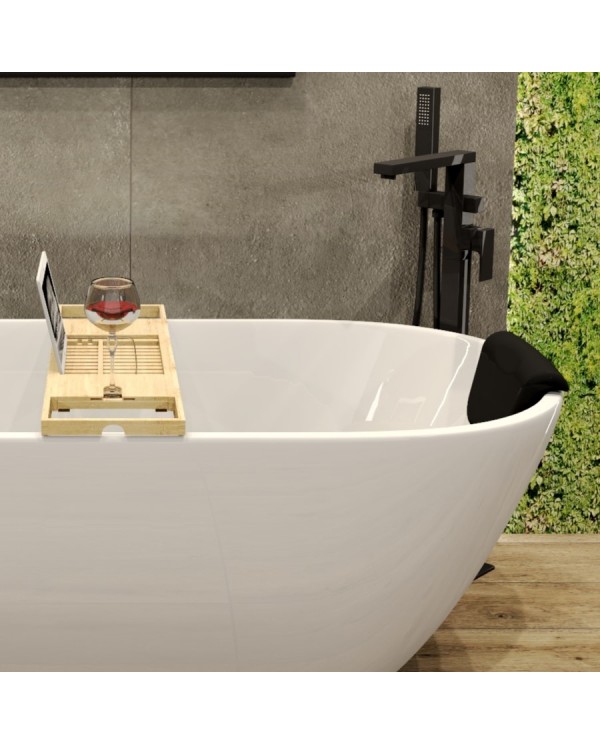 Freistehende Badewanne 170x75 ASGER mit Kopfstütze & Bambus Ablage, Ablauf Click-Clack GRATIS !