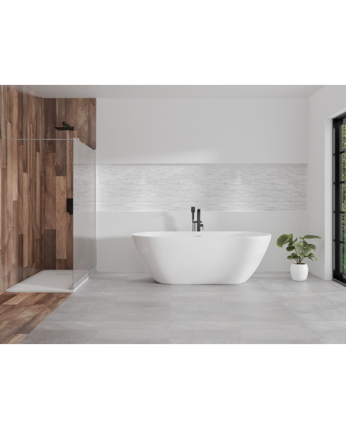 Freistehende Badewanne 170x75 ASGER mit Kopfstütze & Bambus Ablage, Ablauf Click-Clack GRATIS !