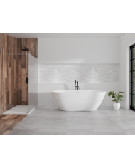 Freistehende Badewanne 170x75 ASGER mit Kopfstütze & Bambus Ablage, Ablauf Click-Clack GRATIS !