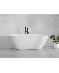 Freistehende Badewanne 170x75 ASGER mit Kopfstütze & Bambus Ablage, Ablauf VIEGA Click-Clack GRATIS !