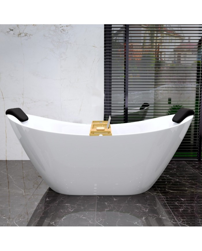 Freistehende Badewanne 180x80 IVAR mit 2x Kopfstütze & Bambus Ablage, Ablauf Click-Clack GRATIS !