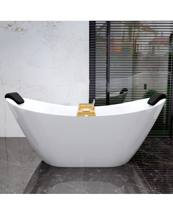 Freistehende Badewanne 180x80 IVAR mit 2x Kopfstütze & Bambus Ablage, Ablauf Click-Clack GRATIS !