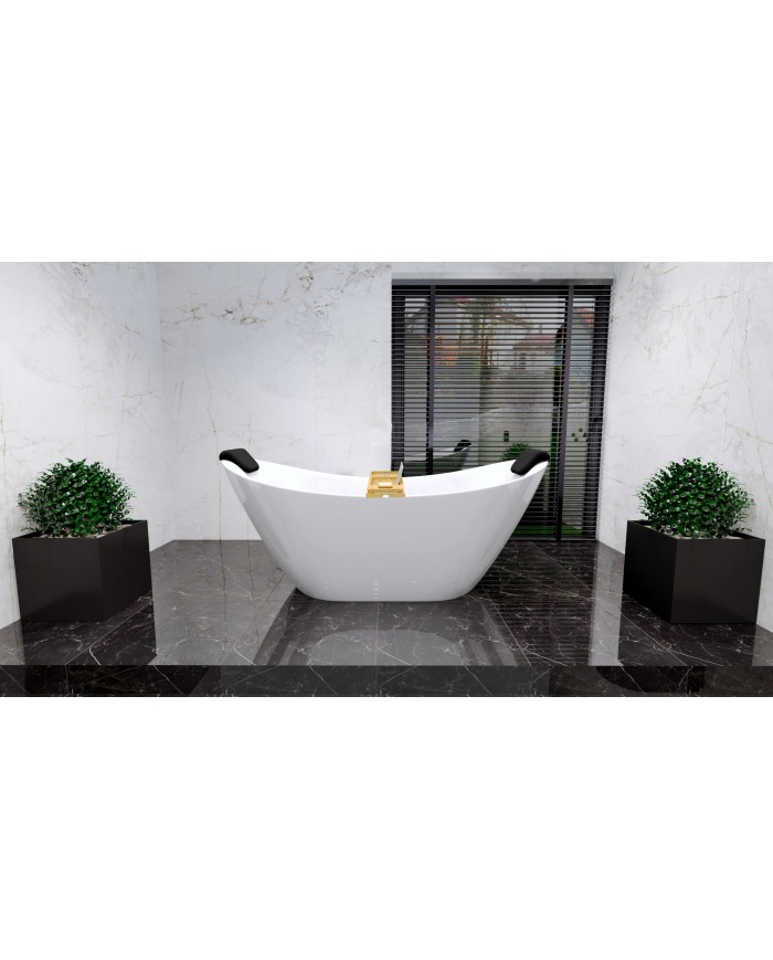 Freistehende Badewanne 180x80 IVAR mit 2x Kopfstütze & Bambus Ablage, Ablauf Click-Clack GRATIS !