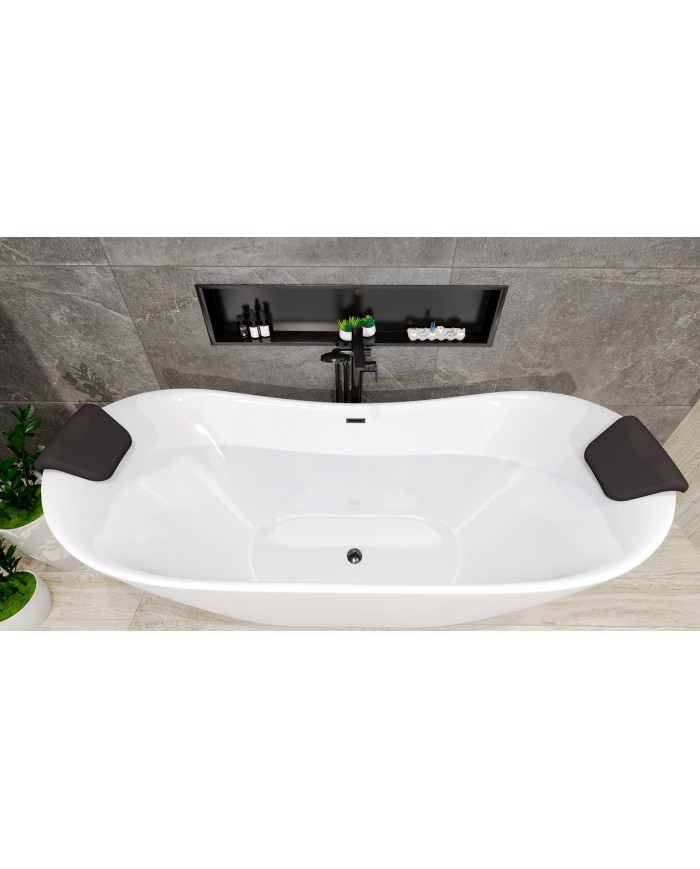 Freistehende Badewanne 180x80 IVAR mit 2x Kopfstütze & Bambus Ablage, Ablauf Click-Clack GRATIS !