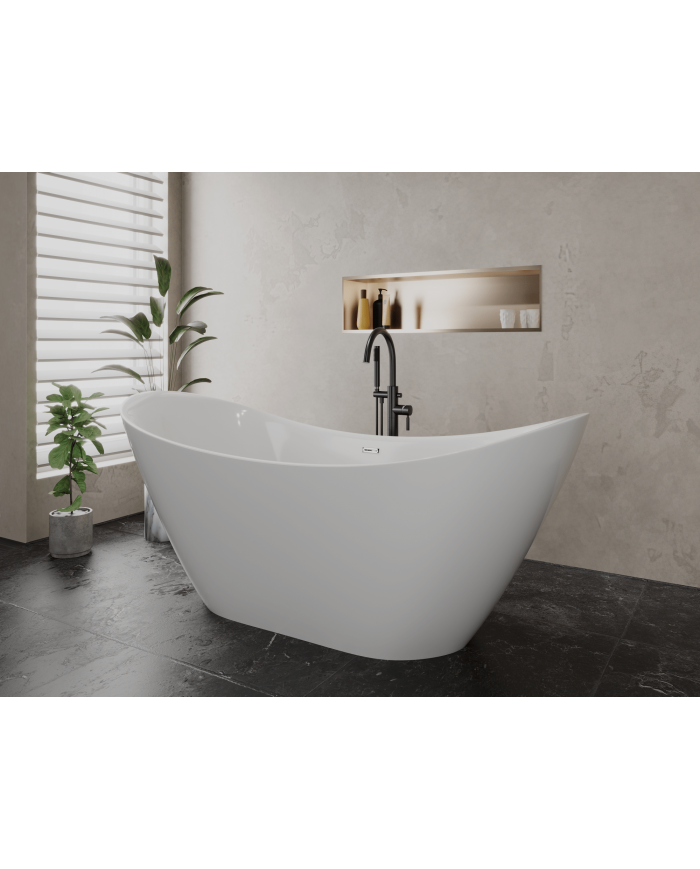 Freistehende Badewanne 180x80 IVAR mit 2x Kopfstütze & Bambus Ablage, Ablauf Click-Clack GRATIS !