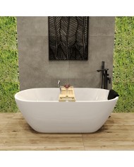 Freistehende Badewanne 170x80 ROSSA mit Kopfstütze & Bambus Ablage, Ablauf Click-Clack GRATIS !