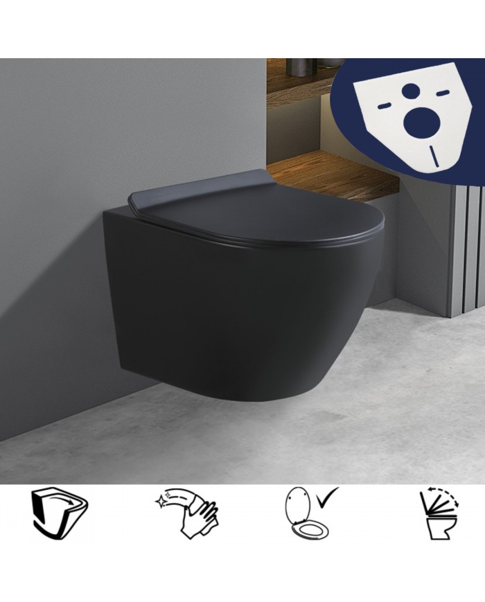 WC-Toilette: Schüssel ROLO Schwarz mit Klosettsitz Slim Soft-Close