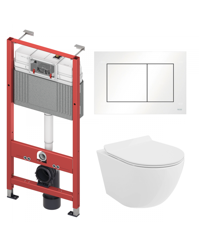 WC SET: Vorwandelement TECEbase + Toilette Rolo Weiß + Schallschutzmatte + Betätigungsplatte in Weiß