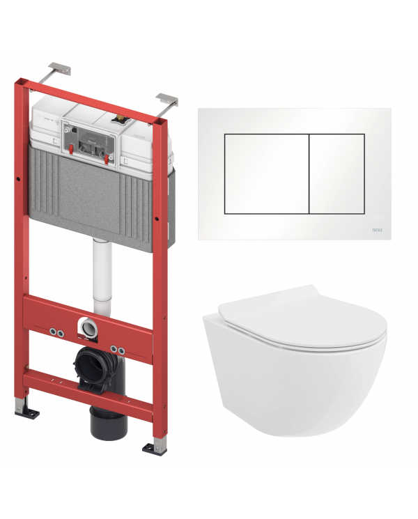 WC SET: Vorwandelement TECEbase + Toilette Rolo Weiß + Schallschutzmatte + Betätigungsplatte in Weiß