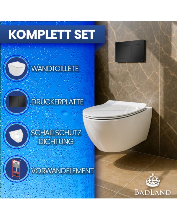 WC SET: Vorwandelement TECEbase + Toilette Rolo Weiß + Schallschutzmatte + Betätigungsplatte in Schwarz