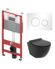 WC SET: Vorwandelement TECEbase + Toilette Rolo Weiß + Schallschutzmatte + Betätigungsplatte in Schwarz