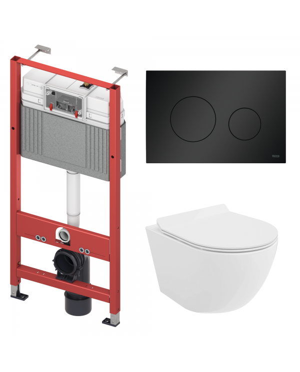 WC SET: Vorwandelement TECEbase + Toilette Rolo Weiß + Schallschutzmatte + Betätigungsplatte in Schwarz