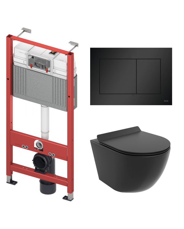 WC SET: Vorwandelement TECEbase + Toilette Rolo Schwarz + Schallschutzmatte + Betätigungsplatte in Schwarz