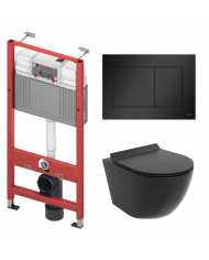 WC SET: Vorwandelement TECEbase + Toilette Rolo Schwarz + Schallschutzmatte + Betätigungsplatte in Schwarz