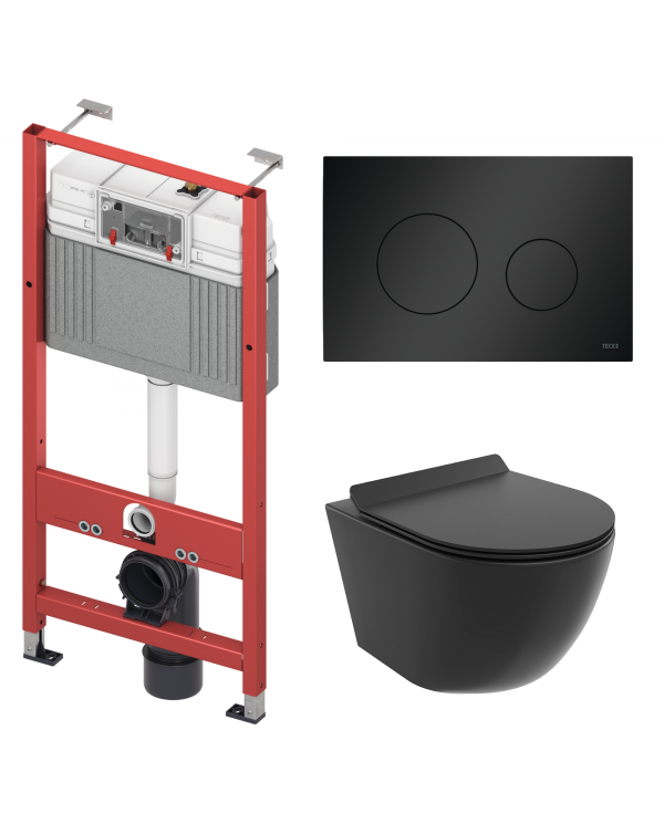 WC SET: Vorwandelement TECEbase + Toilette Rolo Schwarz + Schallschutzmatte + Betätigungsplatte in Schwarz