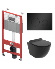 WC SET: Vorwandelement TECEbase + Toilette Rolo Schwarz + Schallschutzmatte + Betätigungsplatte in Schwarz
