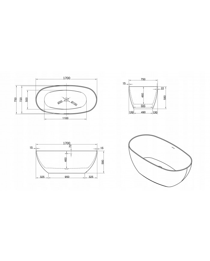 Freistehende Badewanne 170x75 ULF Acryl Ablauf Click-Clack GRATIS !