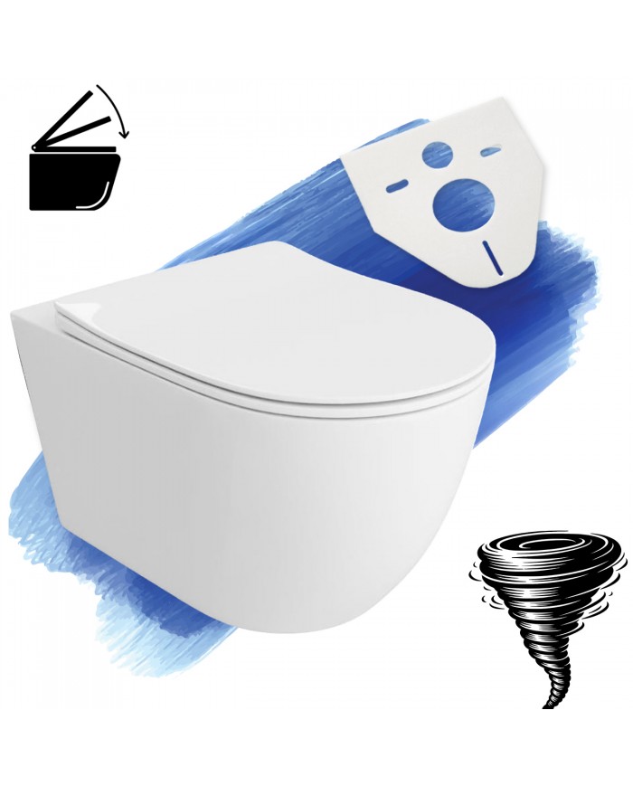 WC-Toilette: Schüssel VIRVEL Weiß mit Klosettsitz Slim Soft-Close Tornado-Spülsystem