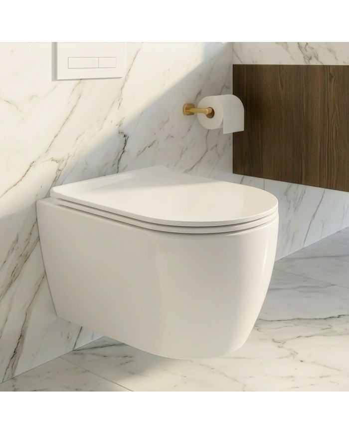 WC-Toilette: Schüssel VIRVEL Weiß mit Klosettsitz Slim Soft-Close Tornado-Spülsystem