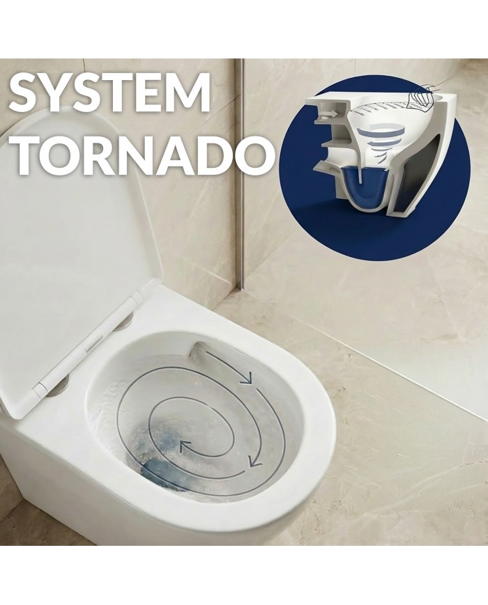 WC-Toilette: Schüssel VIRVEL Weiß mit Klosettsitz Slim Soft-Close Tornado-Spülsystem