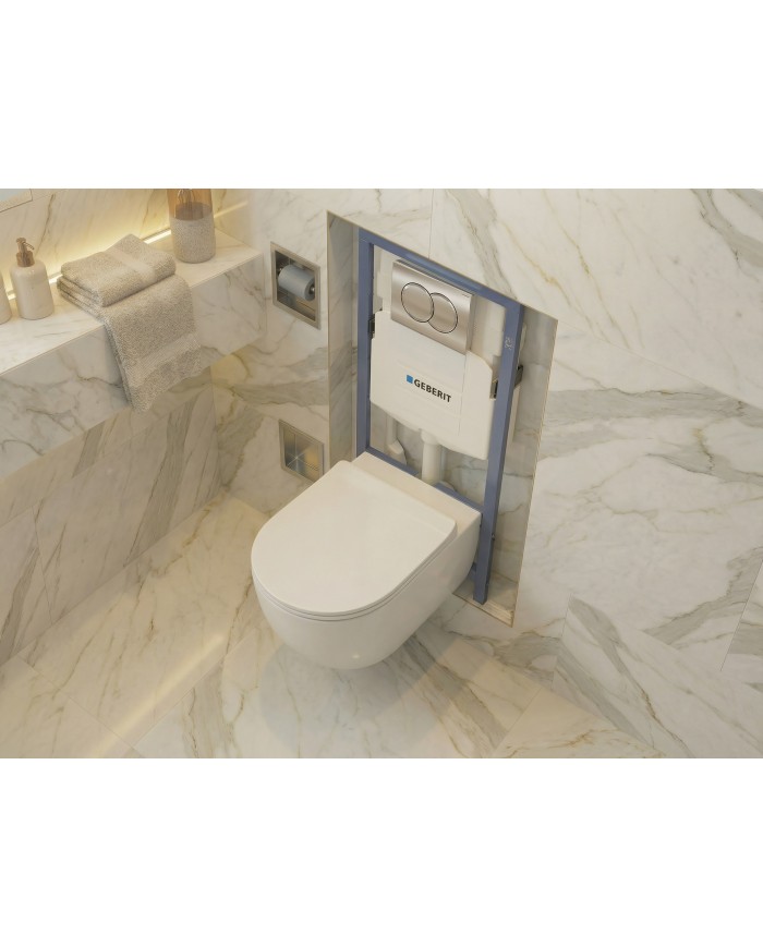 MEGA PACK: Vorwandelement Duofix + Toilette Slim Soft-Close ROLO Weiß + Matte + Wallbox und Platte in Chrom