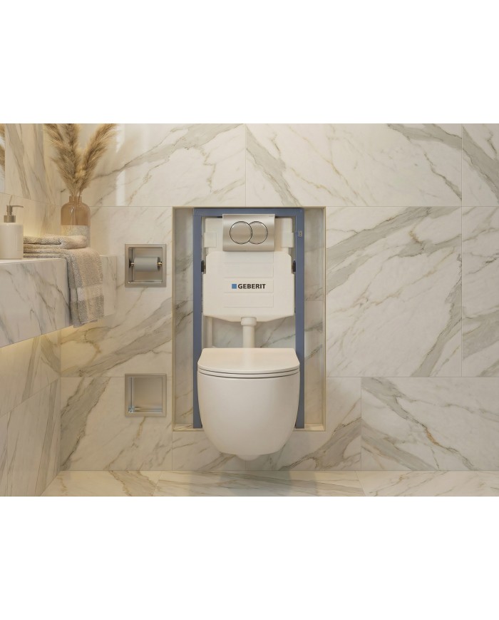 MEGA PACK: Vorwandelement Duofix + Toilette Slim Soft-Close ROLO Weiß + Matte + Wallbox und Platte in Chrom
