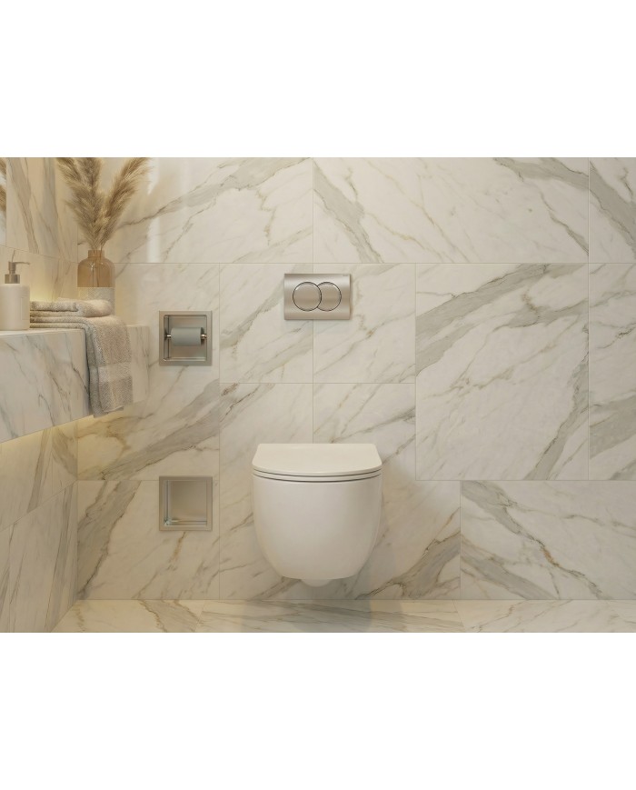 MEGA PACK: Vorwandelement Duofix + Toilette Slim Soft-Close ROLO Weiß + Matte + Wallbox und Platte in Chrom