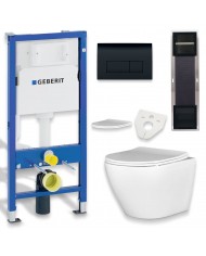 MEGA PACK: Vorwandelement Duofix + Toilette Slim Soft-Close ROLO Weiß + Matte + Wallbox und Platte in Chrom