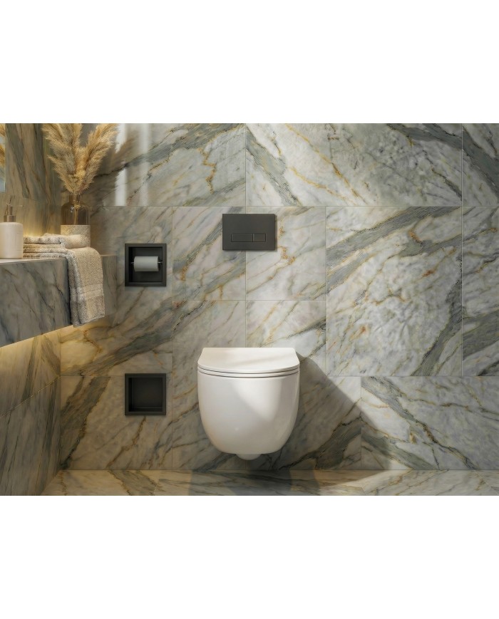 MEGA PACK: Vorwandelement Duofix + Toilette Slim Soft-Close ROLO Weiß + Matte + Wallbox und Platte in Schwarz