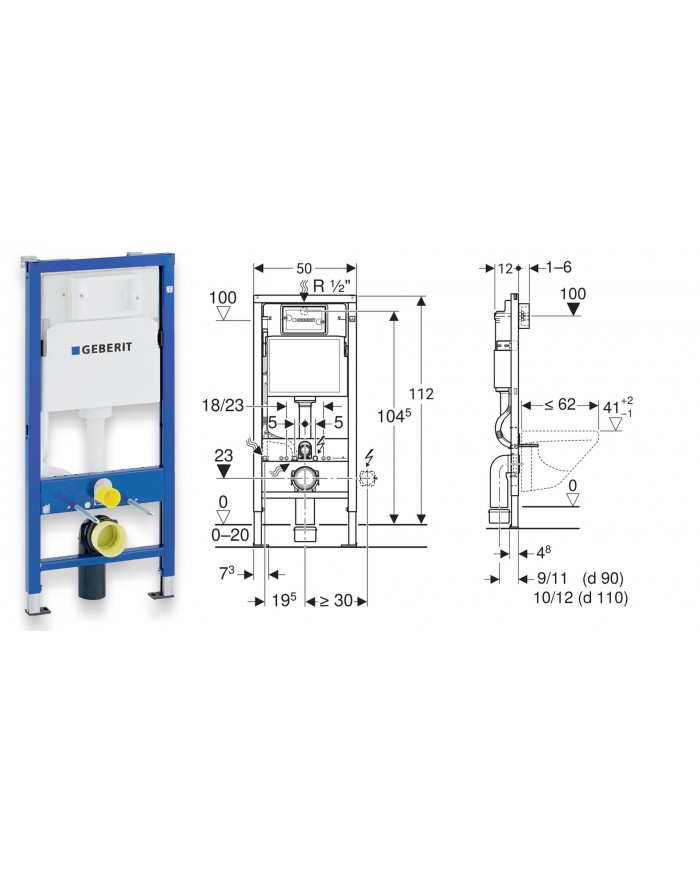 MEGA PACK: Vorwandelement Duofix + Toilette Slim Soft-Close ROLO Weiß + Matte + Wallbox und Platte in Chrom
