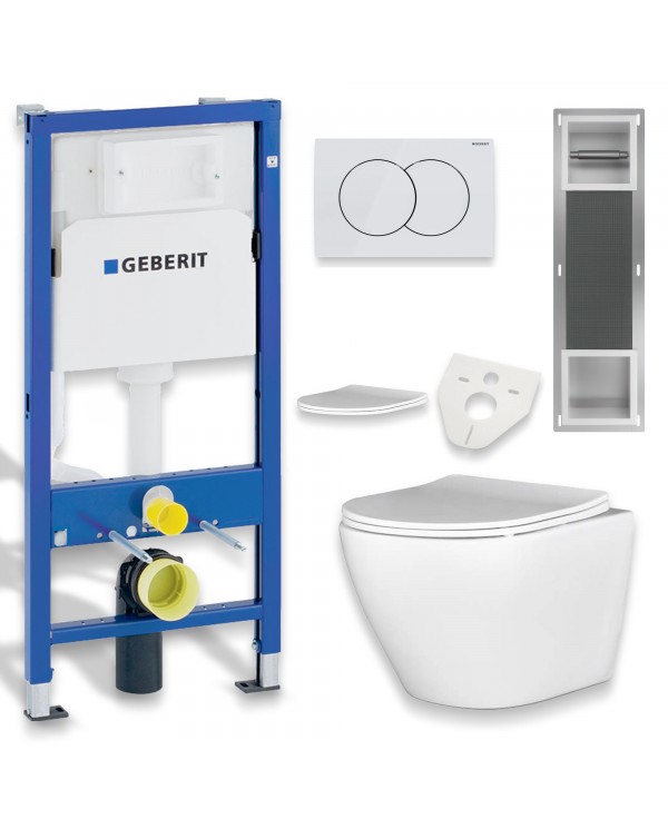 MEGA PACK: Vorwandelement Duofix + Toilette Slim Soft-Close ROLO Weiß + Matte + Wallbox und Platte in Weiß