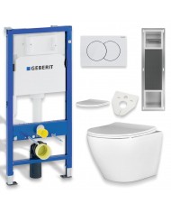 MEGA PACK: Vorwandelement Duofix + Toilette Slim Soft-Close ROLO Weiß + Matte + Wallbox und Platte in Weiß