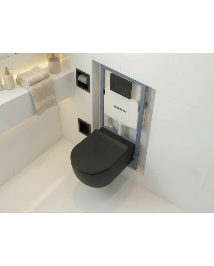 MEGA PACK: Vorwandelement Duofix + Toilette Slim Soft-Close ROLO Schwarz + Matte + Wallbox und Platte in Schwarz